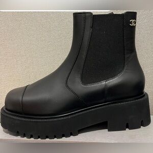 Chanel Black Leather Platform Boots 39 NWT